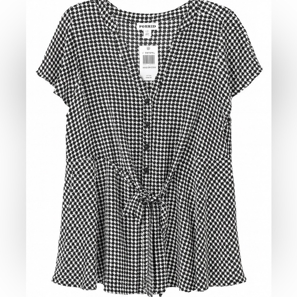 Torrid Black & White Houndstooth Button-Up Blouse, Size 0 (Large), New with Tags